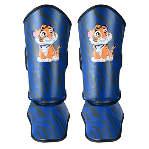 Protège-tibias tigre bleu Playwell pour enfants pour la boxe et les arts martiaux