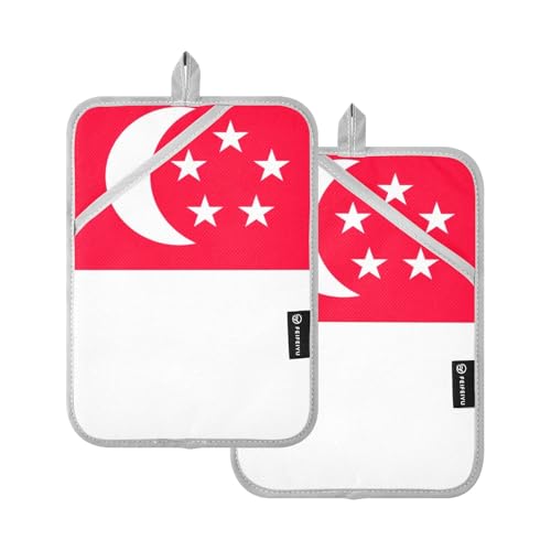 Lot de 2 maniques résistantes à la chaleur pour cuisine, sous-verre drapeau de Singapour