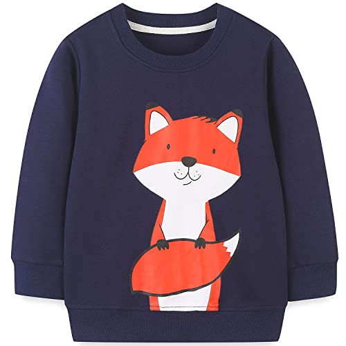 Bumeex Baby Boy's Sweatshirt Clothes,Crewneck Long Sleeve Shirt Top Outfit Navy Fox 2T #TOP4