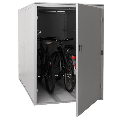 Mendler 2er-Fahrradgarage HWC-L56c, Gerätehaus Fahrradbox mit Ablage, abschließbar Metall 160x113x209cm - hellgrau