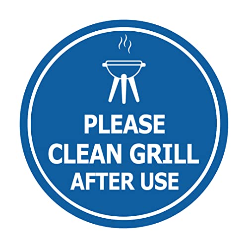 Circle Please Clean Grill After Use Sign - BBQ Cleaning Signage - Shared Living Space Etiquette Signs (Blue) - Small 1 Pack