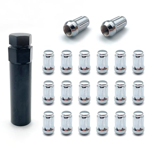Image of 20PCS 1 /2-20 Spline Lug Nuts with 1 Key - 17mm Hex, 1.35 inch Tall, 0.8 inch Wide - Chrome Solid Lug Nuts Compatible with Wrangler, Liberty Aftermarket