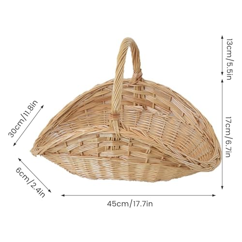 Grand panier en osier en forme de coquille, bac de rangement rustique durable