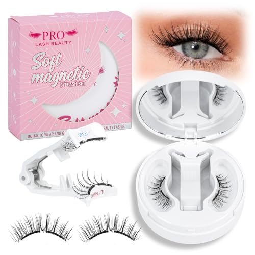 PRO Weiche Magnetische Wimpern Set - Einfach anzuwenden, Wiederverwendbar, Natürlicher Look - Komplettes Magnet Wimpern Kit Kein Kleber No Glue or Eyeliner Easy