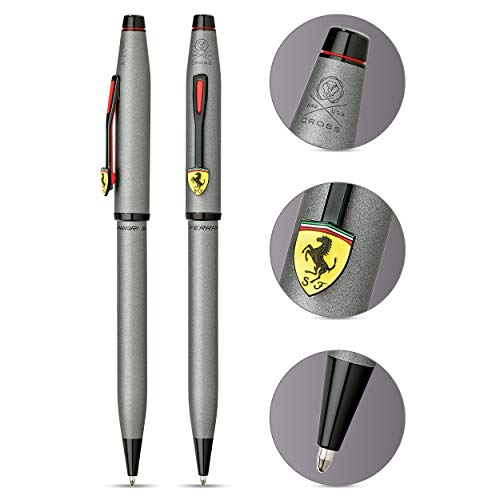 Image of Cross Century II Collection for Scuderia Ferrari Titanium Gray Satin Lacquer w /Polished Black PVD Appointments Ballpoint Pen