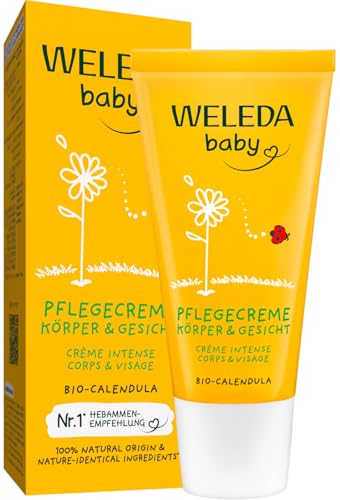 WELEDA Bio Baby Calendula Pflegecreme Körper & Gesicht 30ml - Naturkosmetik Gesichtscreme / Hautcreme mit Sesamöl & Lanolin zur Pflege trockener Haut. Babypflege Feuchtigkeitscreme für Babys & Kinder