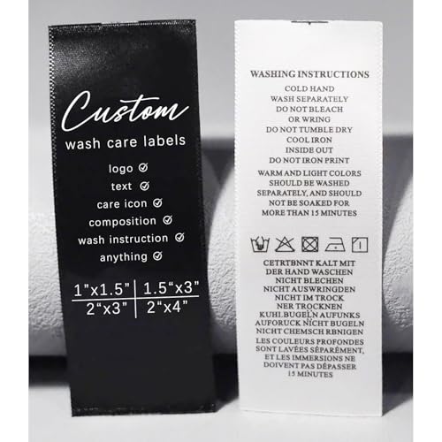 Lsoiapk 50Pcs Custom Clothing Care Labels, Personalized Washing Care Instructions Satin Fabric Tags, Machine Wash Cold Sewing Labels for Garment, Quilt, Textiles (1"x1.5" (2.5x4cm))