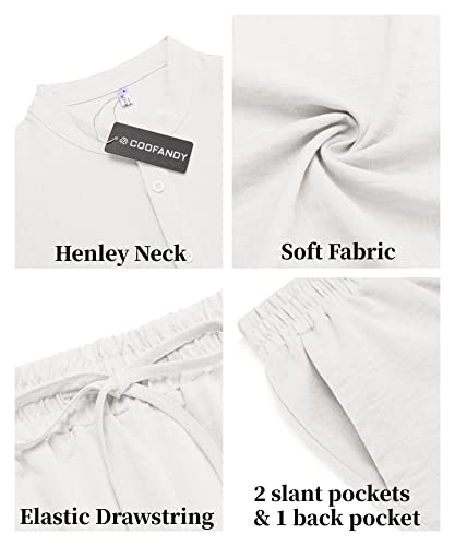 COOFANDY Men's 2 Pieces Linen Set Casual Henley Shirts Short Sleeve Beach Yoga Shorts Summer Pants Outfits4