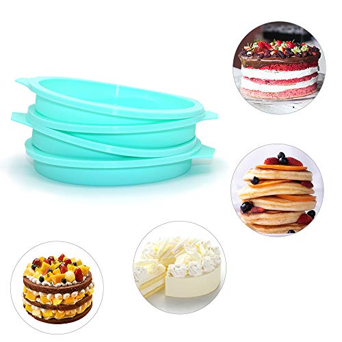 Set of 4 Silicone Cake Pan 6 inch Round Rainbow Cake Baking Molds Layer Cake Pan for Jumbo Pie Cake Vegetable Pancakes Pizza Crust, light green