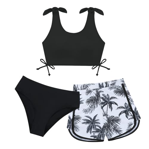 Image of Weixinbuy Girls Swimsuit Bikini Set 3 Piece Kids Tropical Print Swimwear