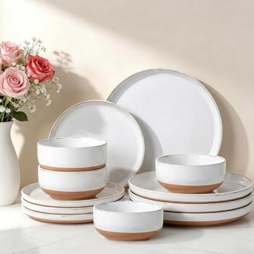 AmorArc Ceramic Dinnerware Sets for 4, 12 Pieces Handpainted Plates