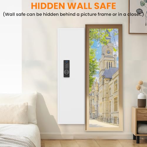 Image of 53.15 inch Wall Safe Between the Studs, Biometric Fingerprint Hidden Safe with Dual Alarm System and Silent Mode, Wall Gun Safe with 3 Adjustable Shelves and Magnetic Slot (White-Fingerprint)