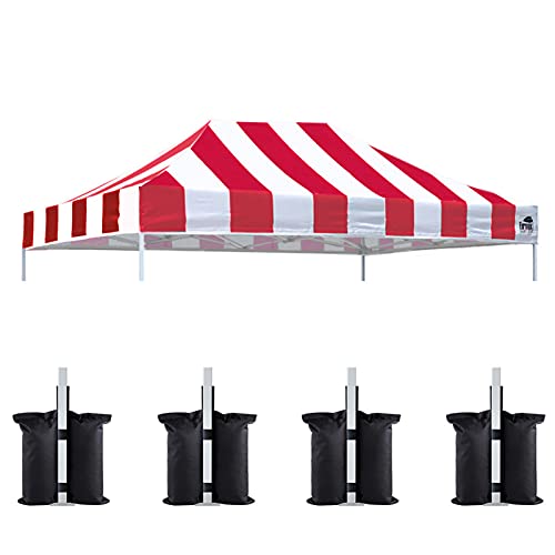 Image of Eurmax USA 10x15 Pop Up Canopy Replacement Top,Universal Instant Canopy Cover ONLY,Heavy Duty UPF 50+ UV Protection,Water & Wind Resistant Tarp,30+ Colors Available,Bonus 4 Sand Bags(Stripe Red)