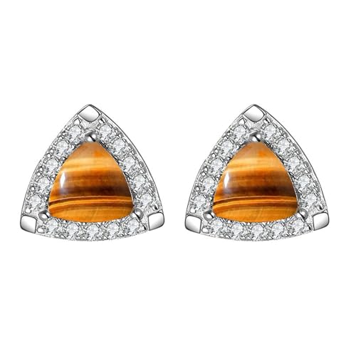 EKJQB Triangle Stud Earrings S925 Sterling Silver Triangle Gemstone Stud Earrings For Women Her（Style 24）