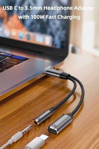 Image of Tobo USB C to 3.5mm Headphone Adapter with 100W Fast Charging, 2-in-1 USB Type-C to Aux Audio Jack Cable Cord Compatible with Phone 16 /15 Series, Pad, MaBook and More (TD-1419CC)