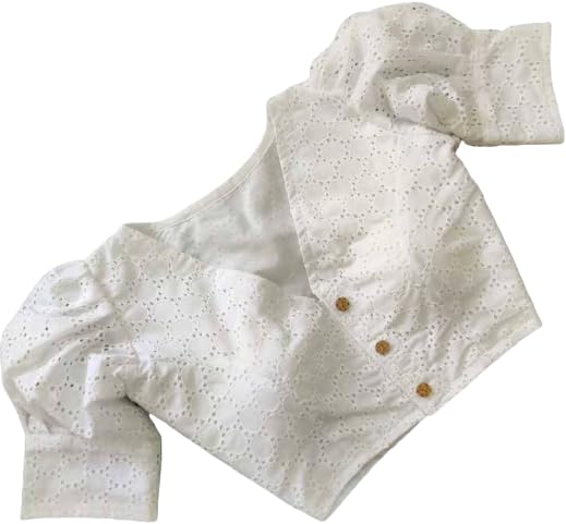 Women's Casual Pure Cotton Readymade Designer Ethnic Blouse, Hakoba Style,Padded and Stitched with Front Buttons, V-Neck & Puffed Sleeve (Bust-38 to 40, Waist-32 to 34 Alterable)