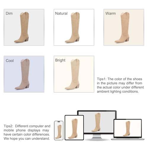 Image of wetkiss Cowboy Boots for Women Knee High, Low Heeled Stable and Comfortable | Knee High Cowgirl Boots,Western Boots with Embroidery,Pull On,Slip On,Non-slip Rubber Sole,Soft and Breathable PU Leather