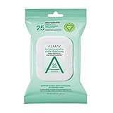 Almay Makeup Remover Cleansing Towelettes, Biodegradable Clear Complexion Wipes for Oily and Acne Prone Skin, Hypoallergenic, Cruelty Free, Fragrance Free, 25 Count