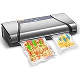 AUSOMM Vacuum Sealer for Food, 75kpa Automatic Food Saver Vacuum Sealer Machine, LCD Progress Display & Blow Suction Switch for Pro Vacuum Food Sealer with Starter Kit, Compact Design(Silver)