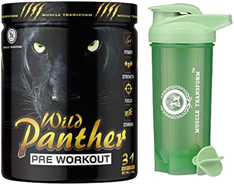 MUSCLE TRANSFORM Wild Panther Hardcore Pre-Workout Supplement with Creatine Monohydrate, Arginine AAKG, Beta-Alanine, Powerful, Explosive & Intense Muscle Pump | Lean Muscles Building | Strength | Mental Focus | Energy | Next Generation Preworkout Formulation Caffeinated - For Men & Women [31 Servings - Watermelon] Free Gym Shaker Sipper Bottle