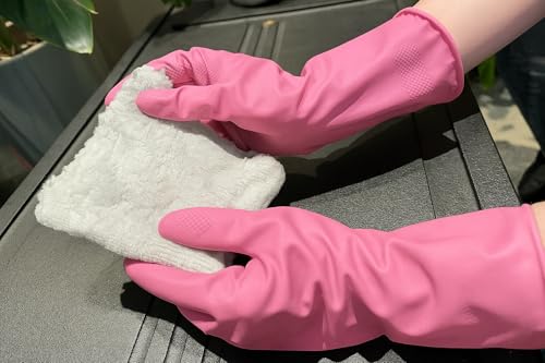 Image of Natural Rubber Household Gloves - Reusable & Waterproof for Cleaning, Dishwashing, Kitchen & Bathroom Use - Comfortable Fit with Non-Slip Grip - Durable & Long-Lasting (Pink, 15 Pair)