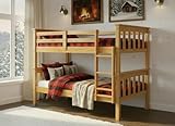 Solid Wood Twin Over Twin Bunk Bed with Ladder and Safety Rails – Durable Pine Wood Kids Bed Frame, Available in White, Grey, and Honey Finishes