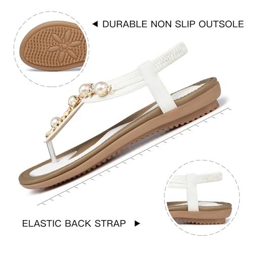 Image of SHIBEVER Flat Sandals for Women Dressy: White Size 8 Summer Comfort Dress Sandals - Comfortable Walking Dressy Slip on Thong Flats Womens Sandal