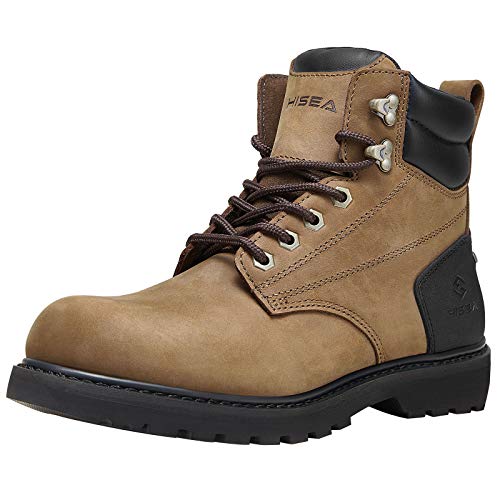 HISEA Herren Sicherheitsstiefel mit Stahlkappe, weiche Zehenpartie aus Leder Arbeitsstiefel Konstruktion Gummisohle, Weicher Zehenbereich - Crazy Horse Brown, 43 EU Cover