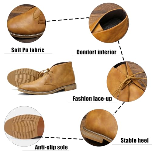 AMAZIDEAL Men's Leather Lace-up Chukka Ankle Boots,Classic Round Toe Casual Oxford Dress Boots,Comfortable Non-slip Retro Desert Booties2