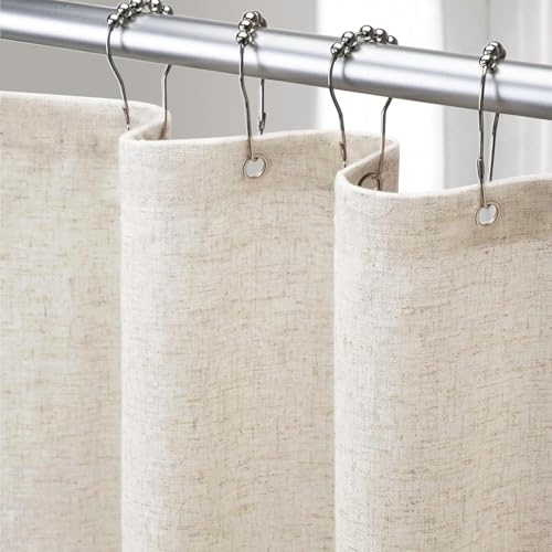 XOGUIBO Beige Linen Shower Curtain Cream Fabric Boho Farmhouse Shower Curtains for Bathroom Cotton Natural Cloth 72 W x 72 L