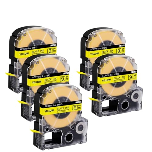 Étiquettes 9mm noir sur jaune anti-décollage pour imprimantes LW-300 LW-400