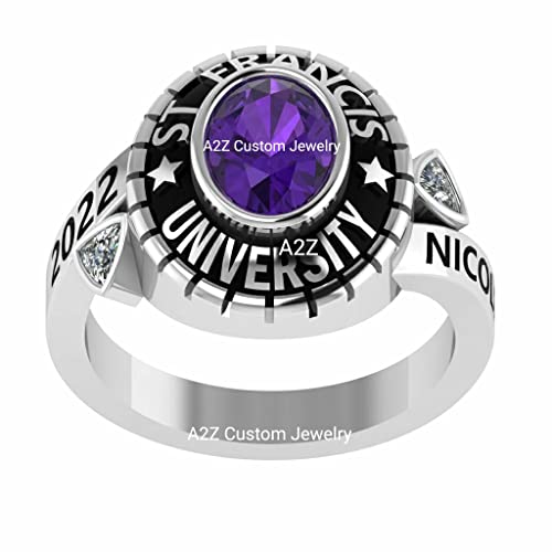 A2Z Custom Jewelry Fully Customized Girl Class Ring For High School, College, University Sterling Silver (Dominion Salva) Ring #TOP3