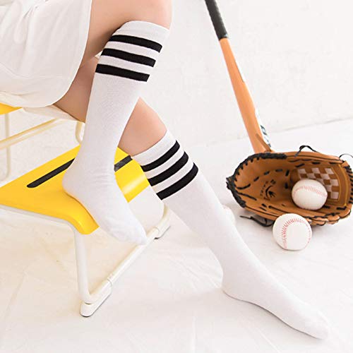 V Tower Soccer Socks Youth Boys,Kids Football Socks, Sport Team White Black Knee High Socks For Youth Boys Girls Kids, Best For Running,6 Pairs Soccer Socks For Kids (7-12 Years Old) #TOP4