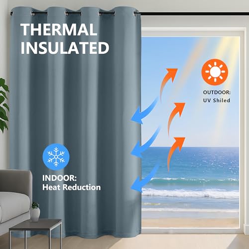 Image of Simplebrand Stone Blue Extra Long 10ft Curtains for Patio 120 Inches Long 2 Panels Set, Room Darkening Light Blocking Solid Thermal Insulated Energy Saving Grommet Noise Reducing Curtains, 50 Wx120 L
