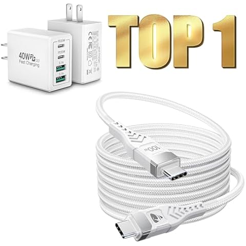 [2 Pack] 40w USB C Wall Charger + 100w USBC to USBC, USB C to USB C Cable 6.6FT 5A USB C to USB C Fast Charging Cable Braided Charger Cord Cover