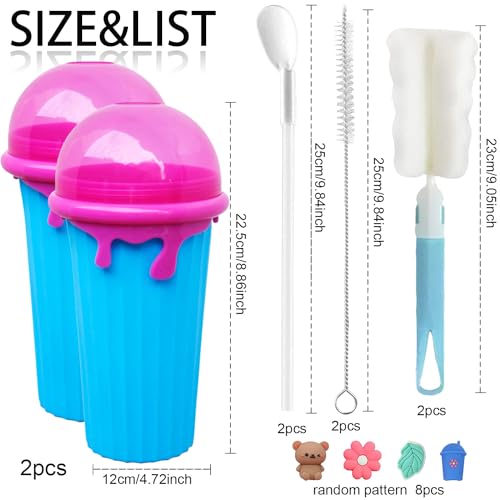 Slush Becher,2 Pcs 500ml Slushie Maker Becher,Slush Becher maker Silikon Squeeze Cup,DIY Slushy Maker Cup Gefrorene Maker Smoothie Becher Sommer-Slush Cup mit Strohhalmlöffel – Bild 3