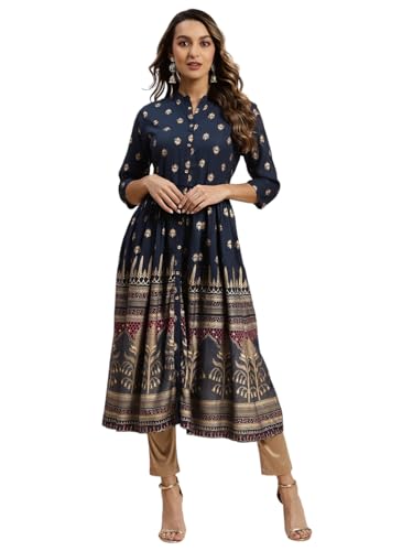 Image of rangita Women's Rayon Relaxed Fit Anarkali Calf Length Printed Kurti | Kurta