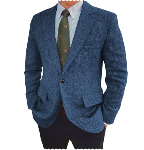 Men's Herringbone Blazer Jacket Slim Fit Notch Lapel Wool Blend Sports Coat4
