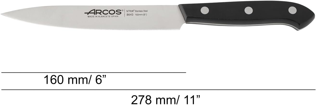 Arcos Kitchen Knife 6 Inch Nitrum Stainless Steel. 160 mm Blade. Polyoxymethylene (POM) Handle. Color Black