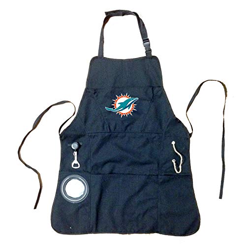 Team Sports America NFL Miami Dolphins Grill Chef Aprons for Men and Women with Pockets Adjustable Straps Bottle Opener and Insulated Beverage Holder Cooking Kitchen Apron