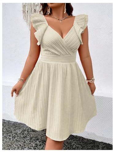 Image of Floerns Women's Plus Size Wrap Front Sweetheart Neck Ruffle Cap Sleeve A Line Dress