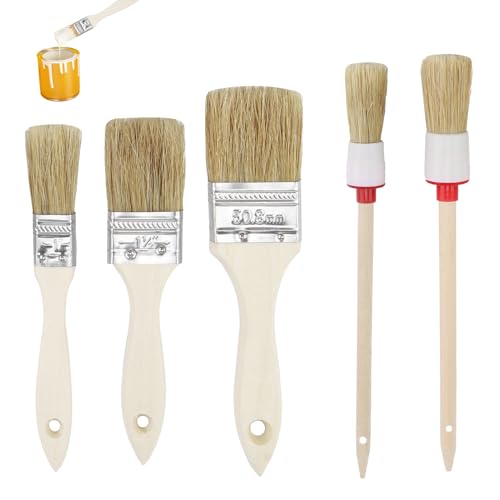 5pcs Malerpinsel Set,Lasurpinselset,Lasurpinsel Set und rundpinsel set,5-teilig in verschiedenen Größen (20/25/25/38/50 mm),Malerpinsel für Beizen, Lacke und Holzschutz, Pinselset für präzise Arbeiten