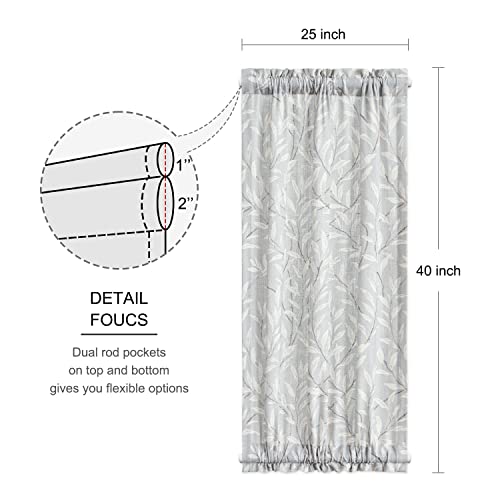 Image of VOGOL Leaves Pattern Door Window Curtains, 1 Panel Linen Textured Patio Door Curtain with Rod Pocket Top and Bottom, 25 x 40 Inches View Reducing Short Drape