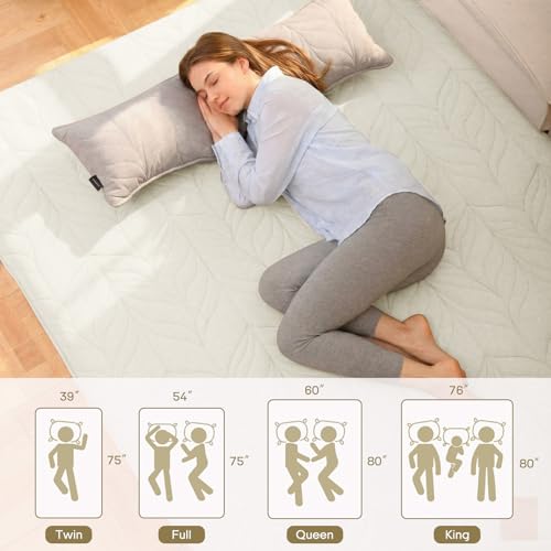 Image of ZonLi Japanese Floor Mattress Futon Mattress King Size, 4 inch Thicken Roll Up Tatami Mat 100% Cotton Washable Cover, Portable & Foldable Floor Bed Mattress for Sleeping, Dormitory, Adult, Khaki