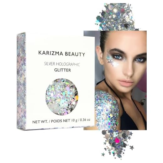 KARIZMA Holographic Silver Body Glitter. 10g Chunky Face Glitter, Hair Glitter, Eye Glitter and Body Glitter for Women. Rave Glitter, Festival Accessories, Cosmetic Glitter Makeup. Loose Glitter Set