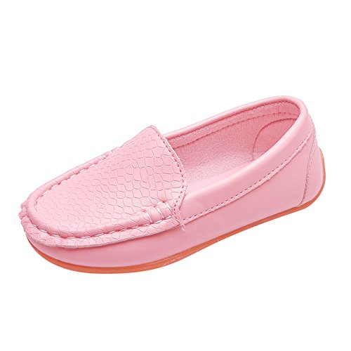 Boalyu Girls Boys Leather Boat Sandals Casual Fashion Soft Flats Shoes Kids Unisex Nonslip Boat Sneakers Slippers Pink