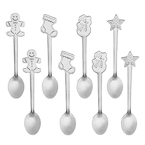 Kerst koffielepels, 8 stuks roestvrijstalen dessertmenglepels kerststijl lepel theelepel suiker ijs lepel drank menglepel kerststijl lepel voor keuken servies