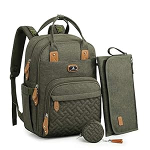 Dikaslon Diaper Bag Backpack with Portable Changing Pad, Pacifier Case and Stroller Straps, Large Unisex Baby Bags for…