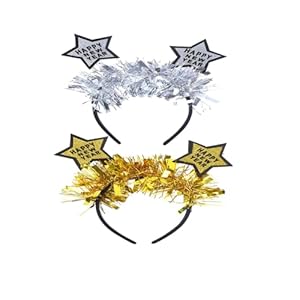 BinaryABC Happy New Year Glitter Star Sequins Headband Tiara,2023 New Year Eve Party Favors Gifts,2Pcs