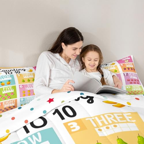 Image of Feelyou Kids Numbers Duvet Insert Full Size, Educational Comforter Set Boys Girls for Fruits Bedding Set Learning Teens Bedroom Decor with 2 Pillow Case